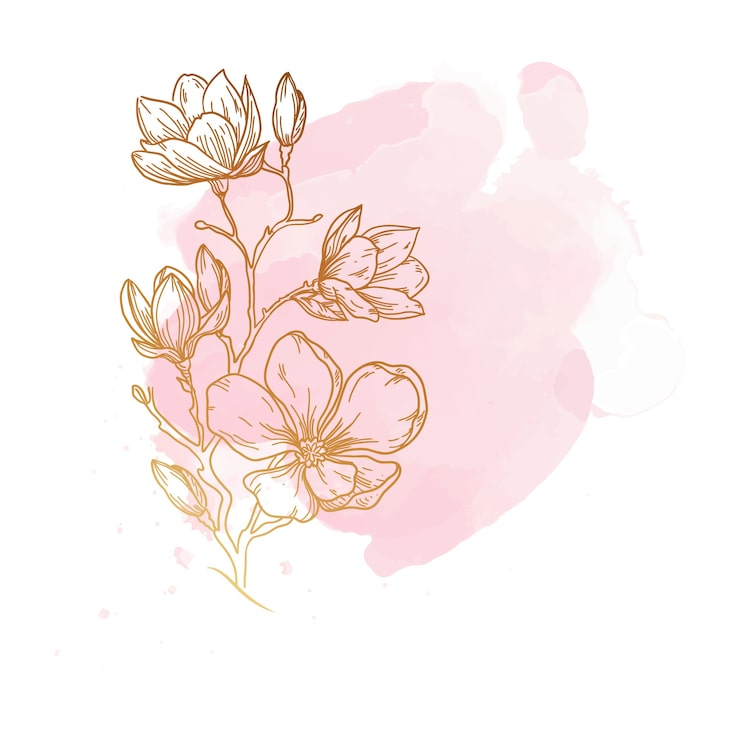 PSD gratuit fleurs dorées avec des taches d'aquarelle