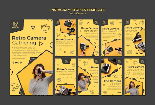 PSD gratuit histoires instagram de caméra rétro