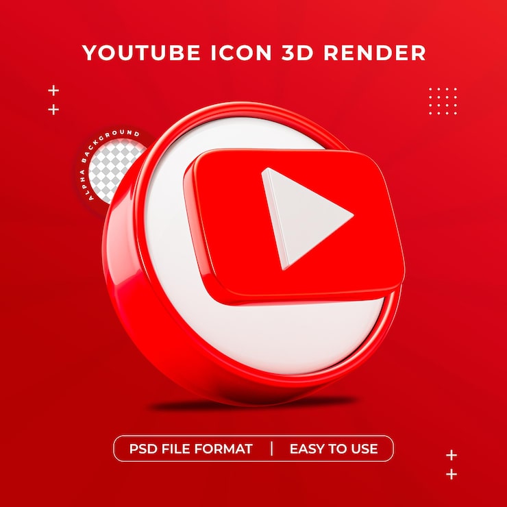 PSD gratuit l'icône du logo youtube isolée dans une illustration de rendu 3d