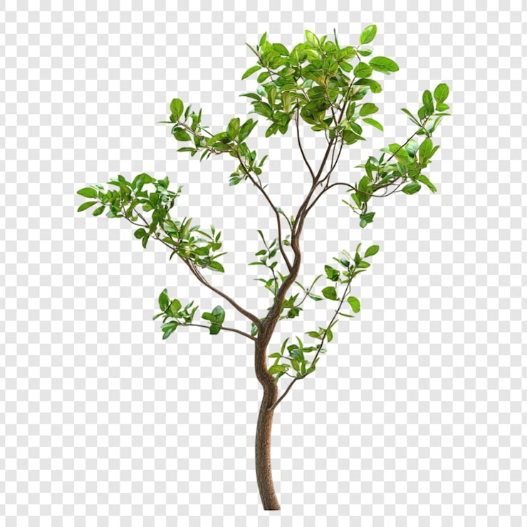 PSD gratuit un jeune arbre isolé au feuillage vert luxuriant, parfait pour l'aménagement paysager ou l'architecture
