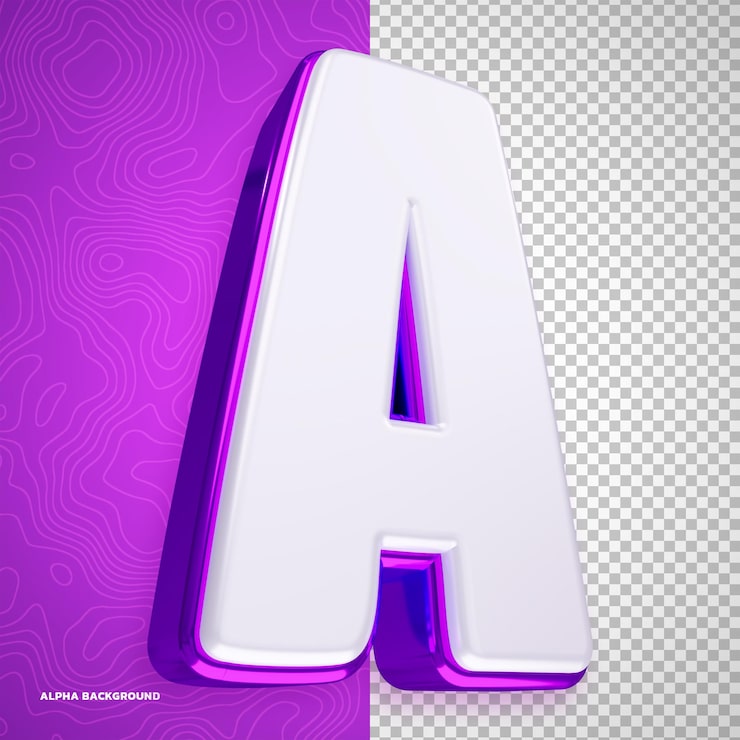 PSD gratuit lettre a en 3d, blanche, violet brillant