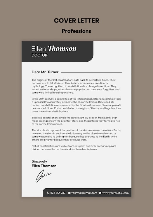 PSD gratuit une lettre d'accompagnement d'ellen thomson, médecin