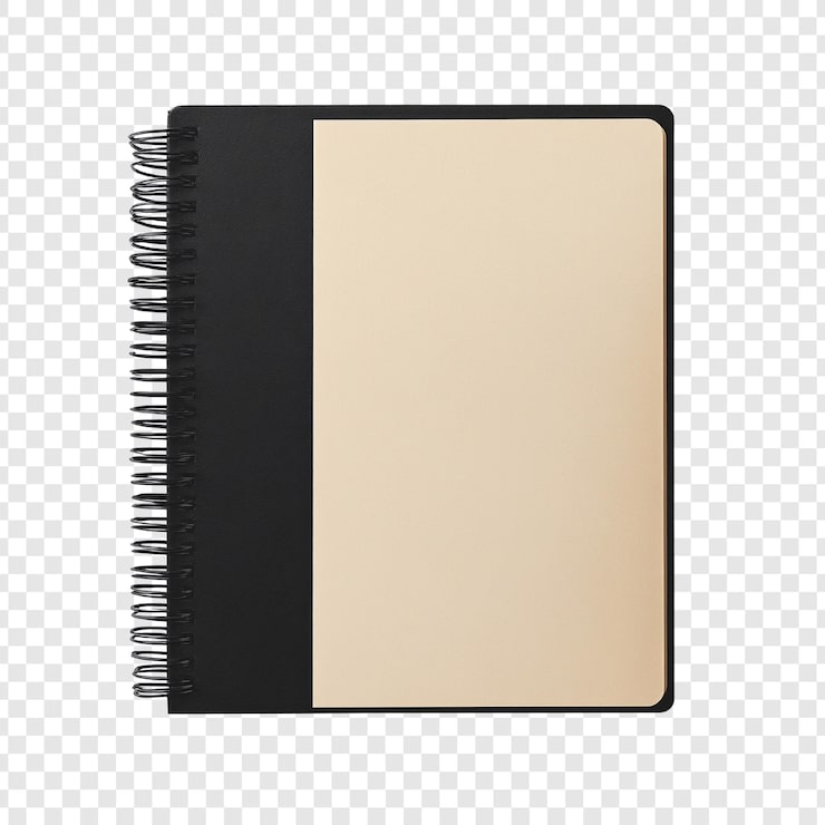 PSD gratuit une maquette d'un cahier à spirale élégant pages beiges couverture noire