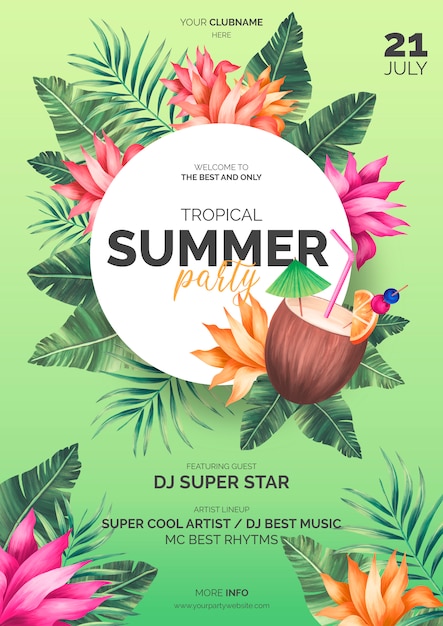PSD gratuit modèle d'affiche de l'été tropical