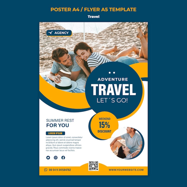 PSD gratuit modèle d'affiche ou de flyer de voyage design plat