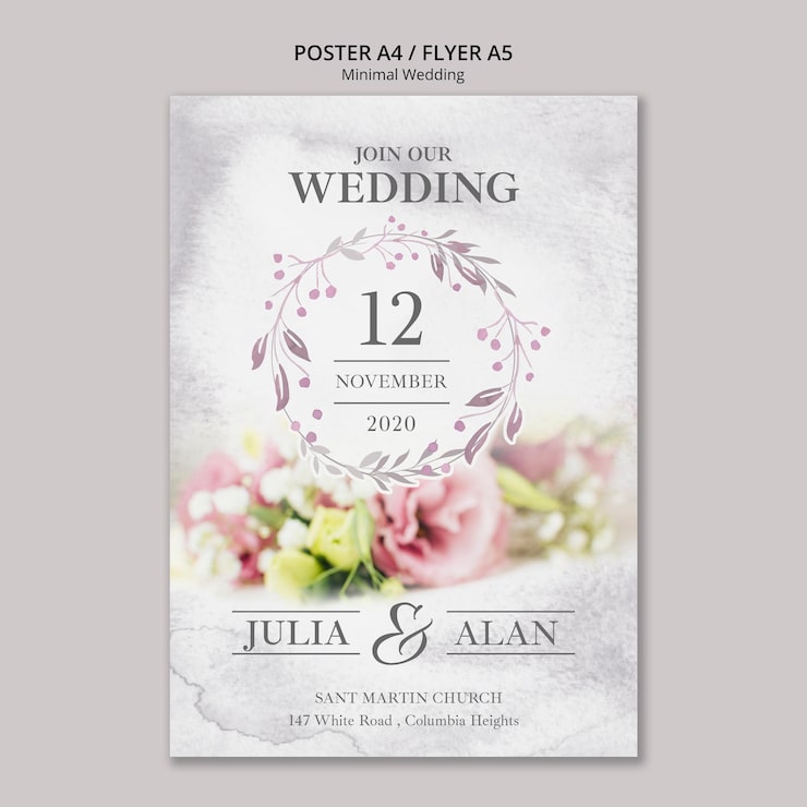 PSD gratuit modèle d'affiche de mariage florale minimale