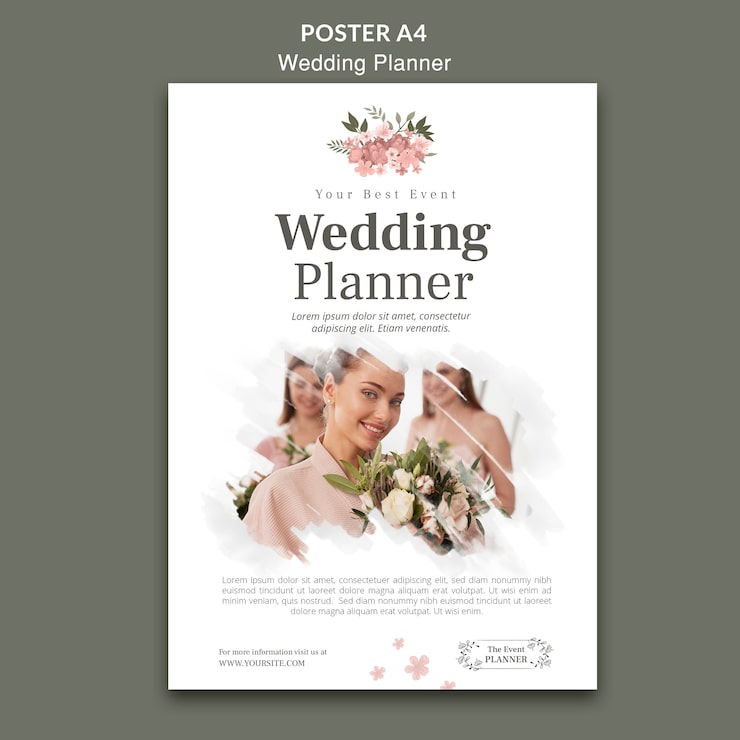 PSD gratuit modèle d'affiche de planificateur de mariage floral
