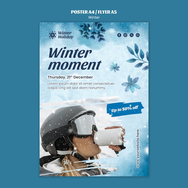 PSD gratuit modèle d'affiche de la saison d'hiver