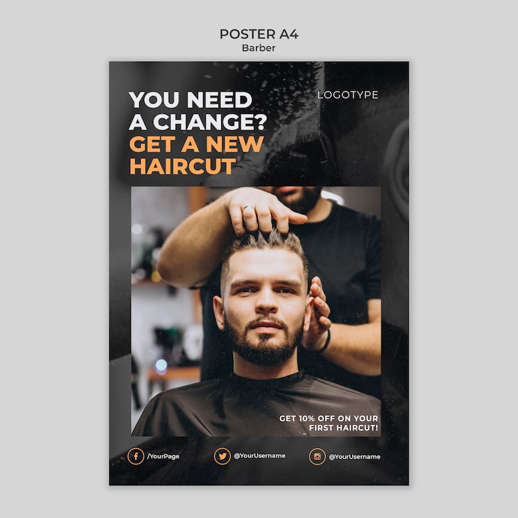 PSD gratuit modèle d'affiche de salon de coiffure