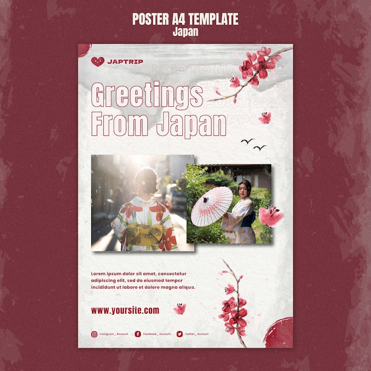 PSD gratuit modèle d'affiche verticale pour visiter le japon