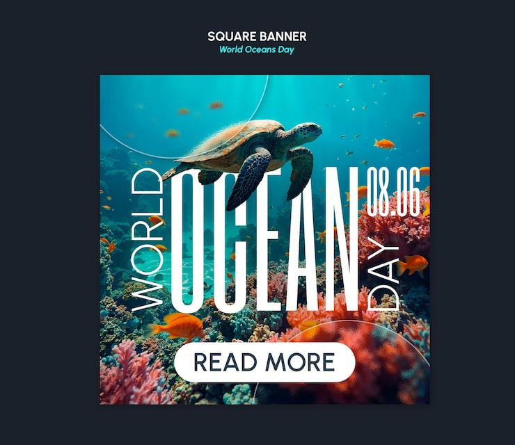 PSD gratuit modèle de bannière carrée pour la journée mondiale des océans