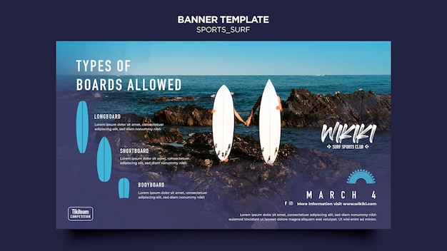 PSD gratuit modèle de bannière de cours de surf