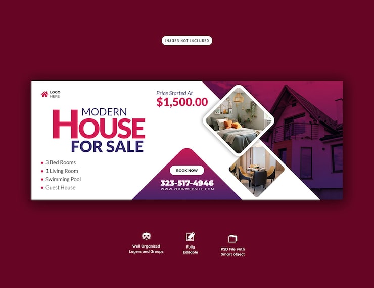 PSD gratuit modèle de bannière de couverture facebook de propriété de maison immobilière