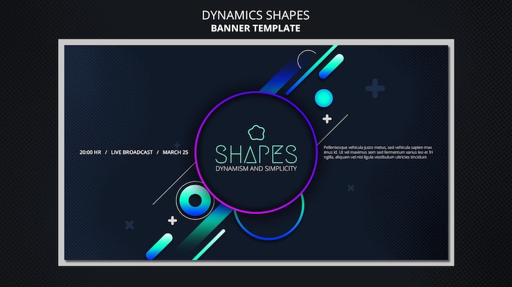 PSD gratuit modèle de bannière avec des formes géométriques dynamiques au néon
