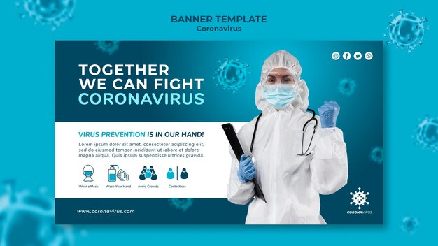 PSD gratuit modèle de bannière horizontale de coronavirus