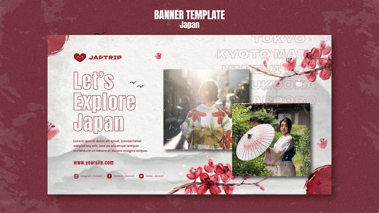 PSD gratuit modèle de bannière horizontale pour visiter le japon