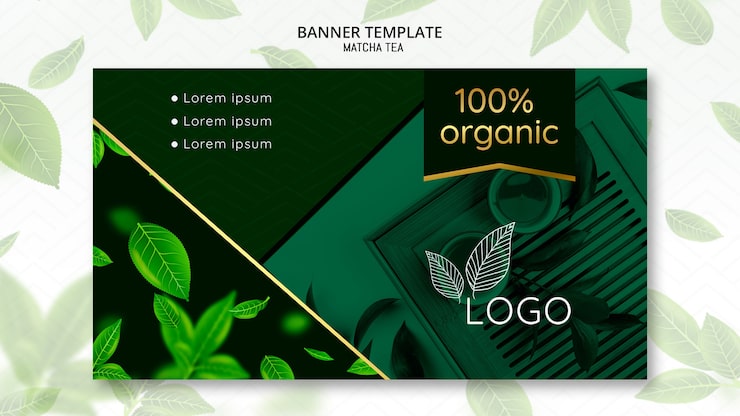 PSD gratuit modèle de bannière de thé matcha biologique