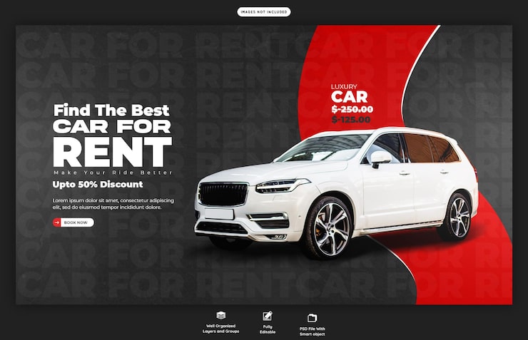 PSD gratuit modèle de bannière web de location de voitures et automobile