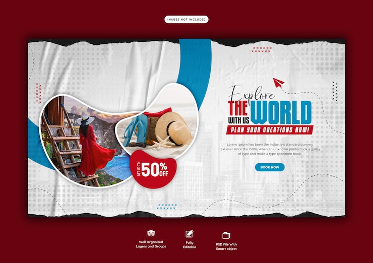 PSD gratuit modèle de bannière web de voyage et de tourisme
