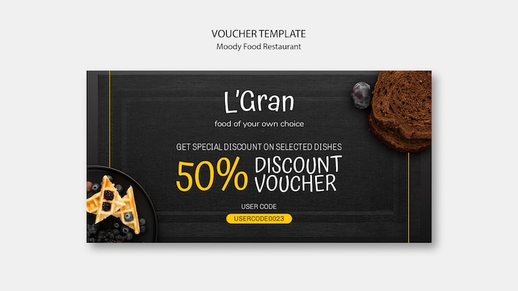 PSD gratuit modèle de bon de nourriture moody