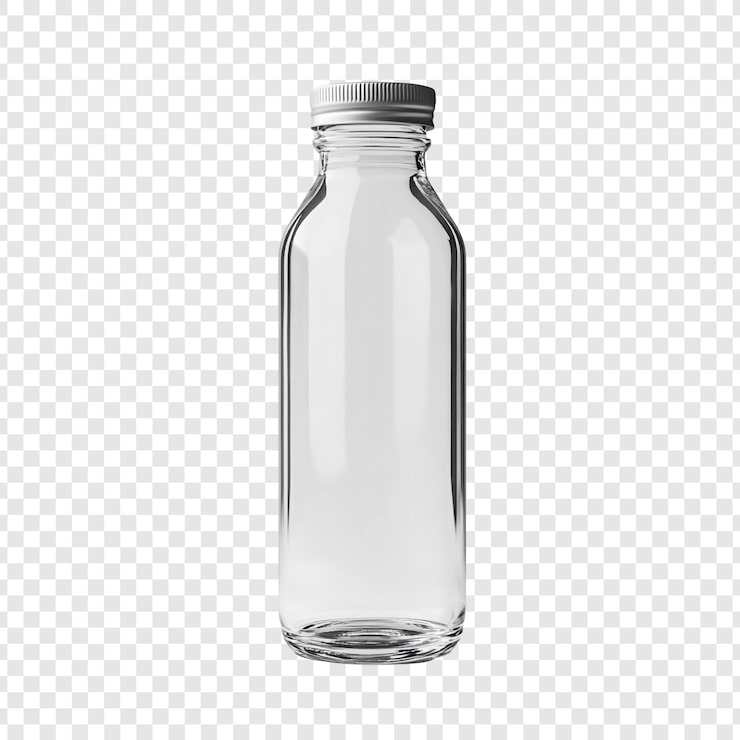 PSD gratuit modèle de bouteille de verre vide un récipient cylindrique transparent avec un bouchon argenté