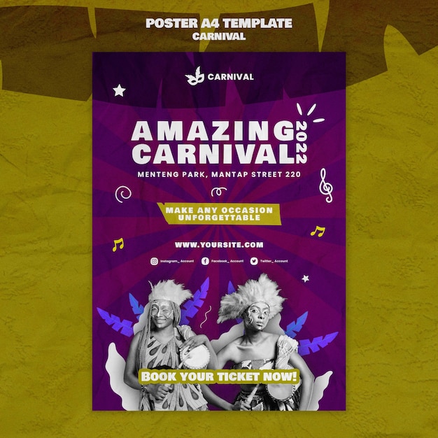 PSD gratuit modèle de carnaval affiche design plat