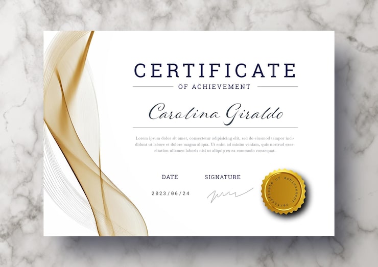 PSD gratuit modèle de certificat élégant avec des ondes de gradient abstraites