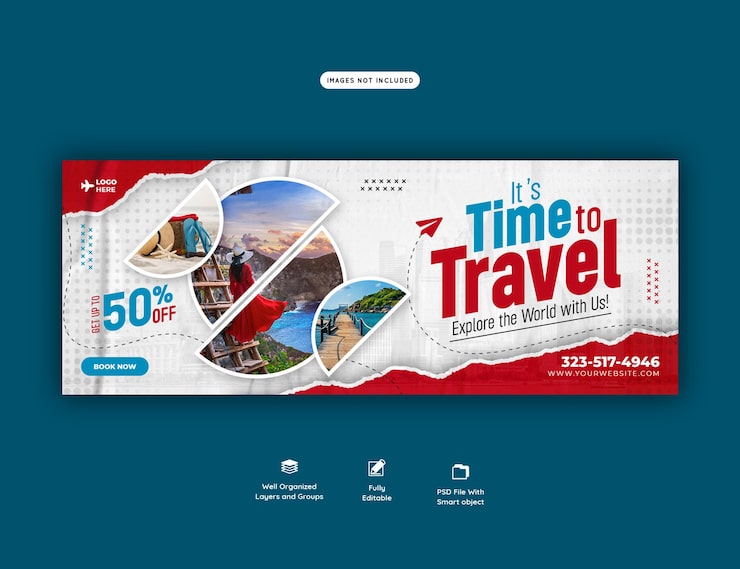 PSD gratuit modèle de couverture facebook pour les voyages et le tourisme