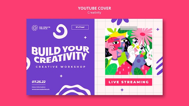 PSD gratuit modèle de couverture youtube de créativité design plat