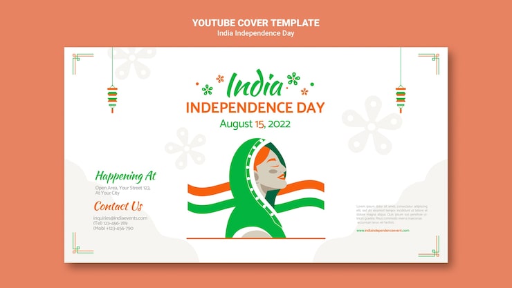 PSD gratuit modèle de couverture youtube de la fête de l'indépendance de l'inde