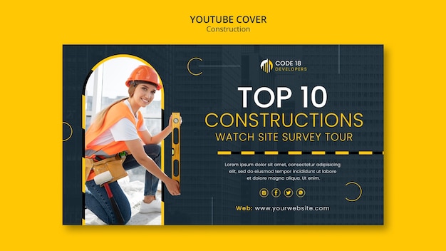 PSD gratuit modèle de couverture youtube de projet de construction