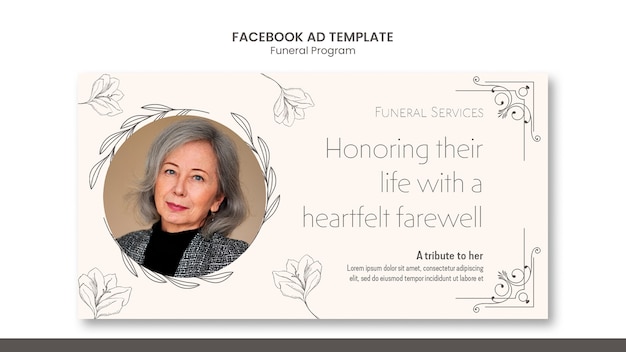 PSD gratuit modèle facebook de programme funéraire dessiné à la main