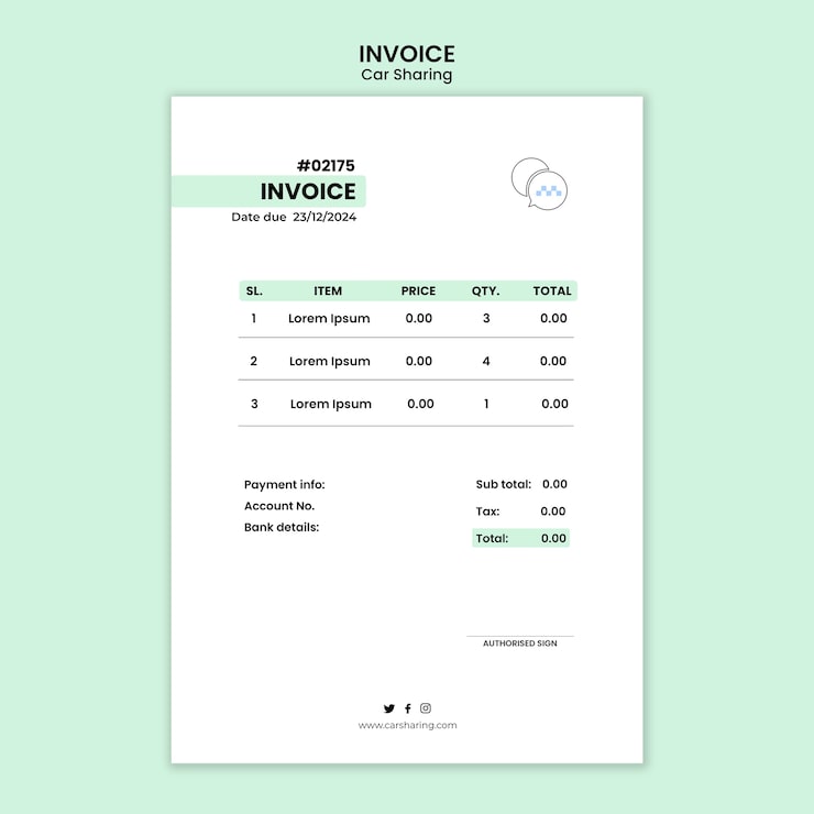 PSD gratuit modèle de facture de covoiturage design plat