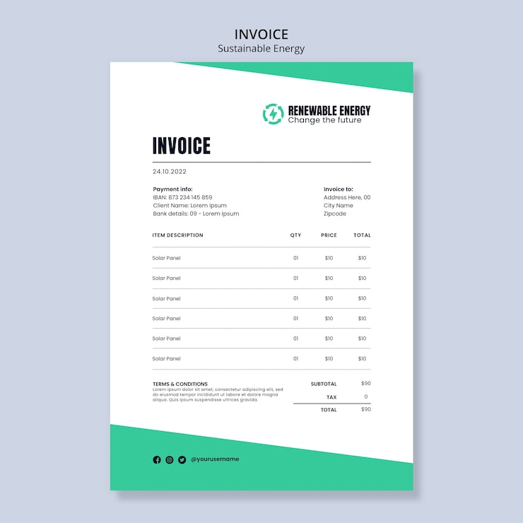 PSD gratuit modèle de facture d'énergie renouvelable