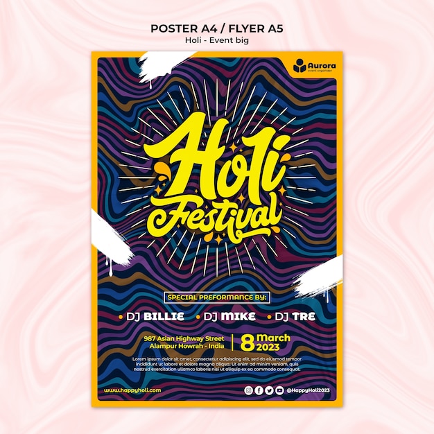 PSD gratuit modèle festival holi affiche