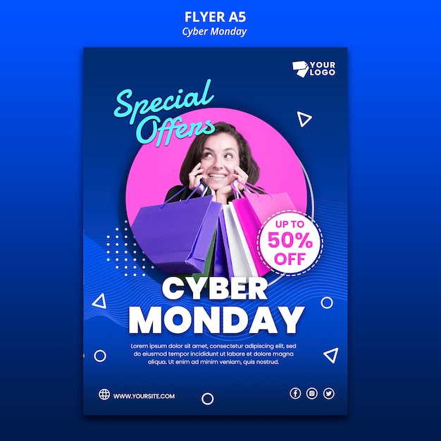 PSD gratuit modèle de flyer cyber lundi avec photo