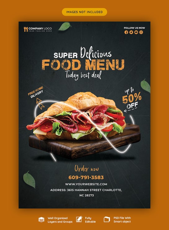 PSD gratuit modèle de flyer menu alimentaire et restaurant