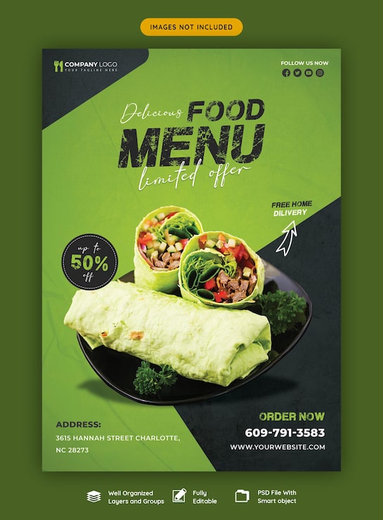 PSD gratuit modèle de flyer menu alimentaire et restaurant