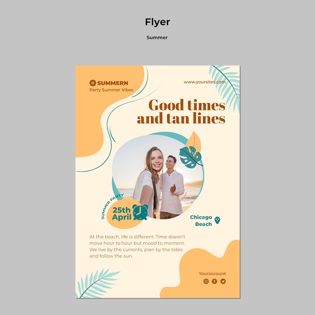 PSD gratuit modèle de flyer vertical d'été avec des feuilles
