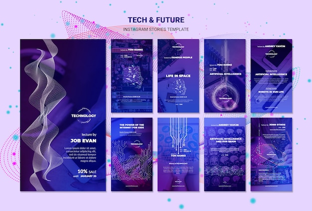 PSD gratuit modèle d'histoires instagram tech & future concept