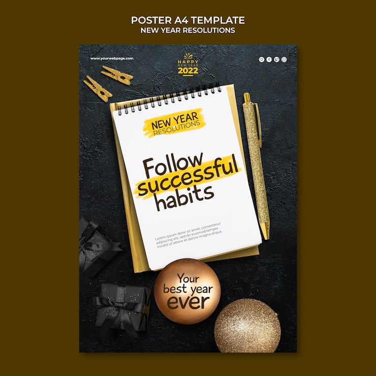 PSD gratuit modèle d'impression d'objectifs festifs du nouvel an