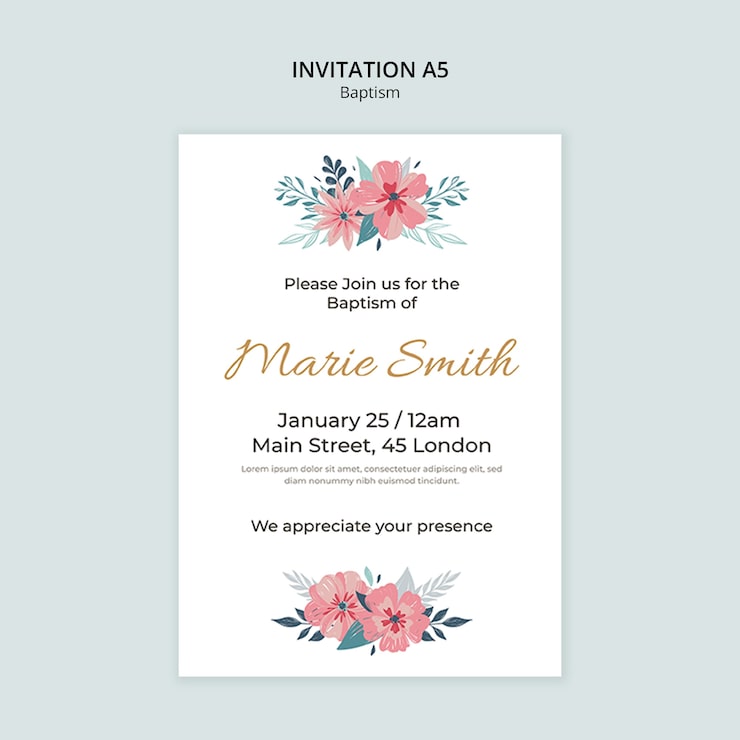 PSD gratuit modèle d'invitation au baptême