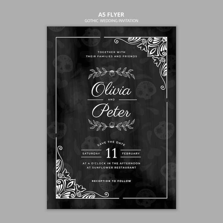 PSD gratuit modèle d'invitation de mariage gothique