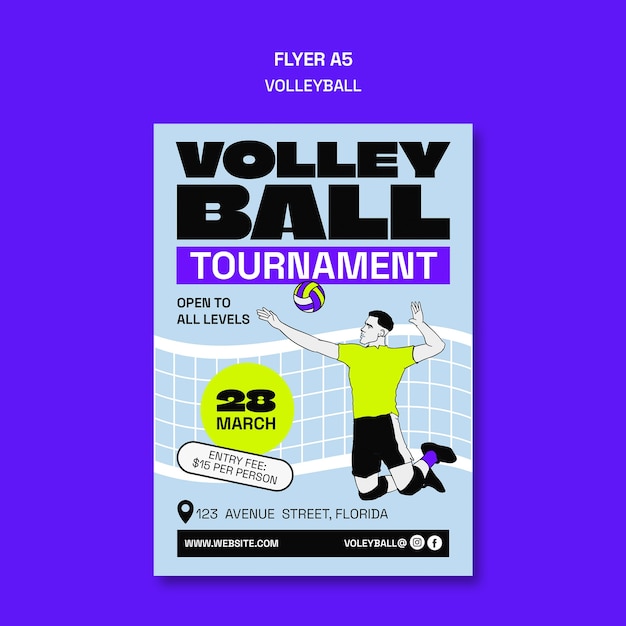 PSD gratuit modèle de jeu de volley-ball de conception plate