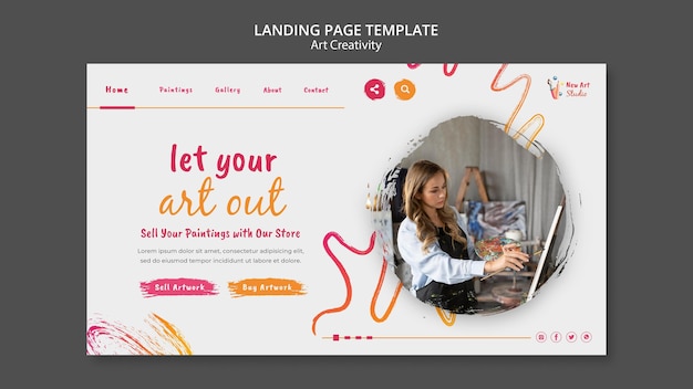 PSD gratuit modèle de page de destination d'art et de créativité