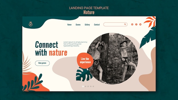 PSD gratuit modèle de page de destination pour l'aventure en plein air avec des feuilles
