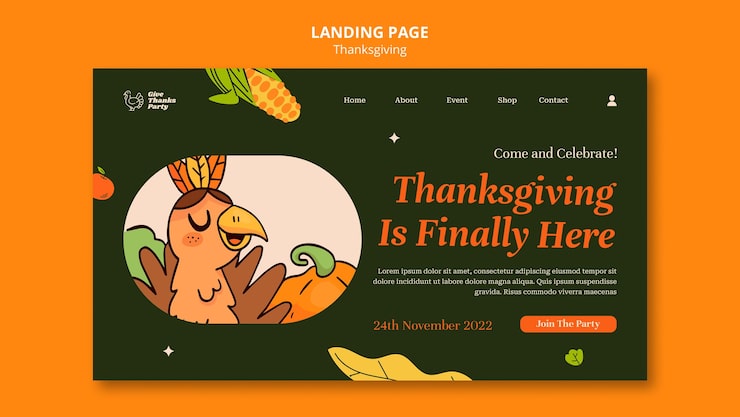 PSD gratuit modèle de page de destination pour la célébration de thanksgiving