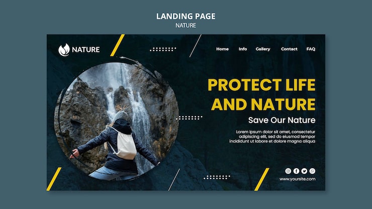 PSD gratuit modèle de page de destination pour la protection et la préservation de la nature