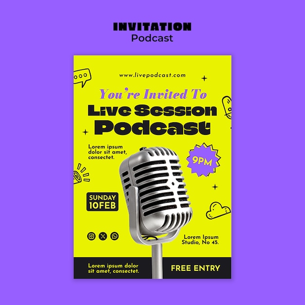 PSD gratuit modèle de session en direct de podcast