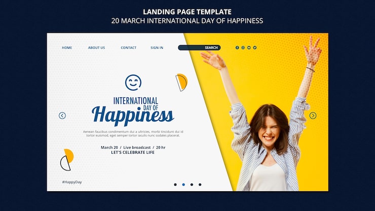 PSD gratuit modèle web de la journée internationale du bonheur